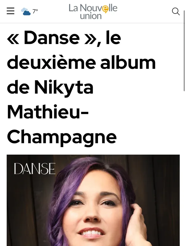Article La Nouvelle Union – Danse, le deuxième album de Nikyta Mathieu-Champagne