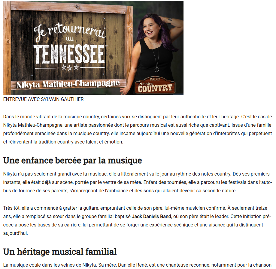 Entrevue Plaisirs Country – Je retournerai au Tennessee